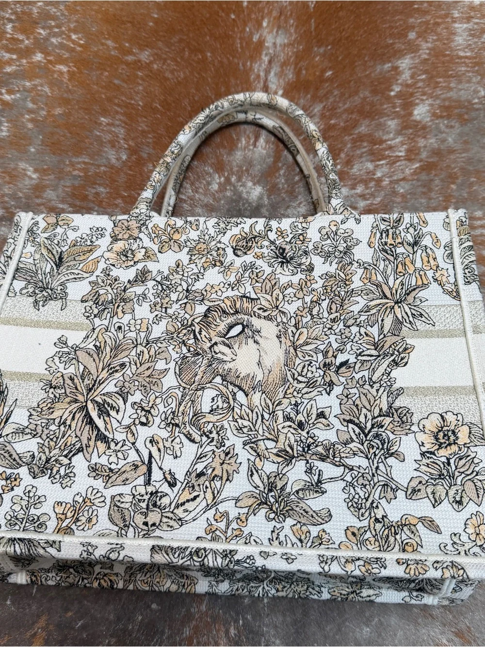Cream and Black Floral Book Tote